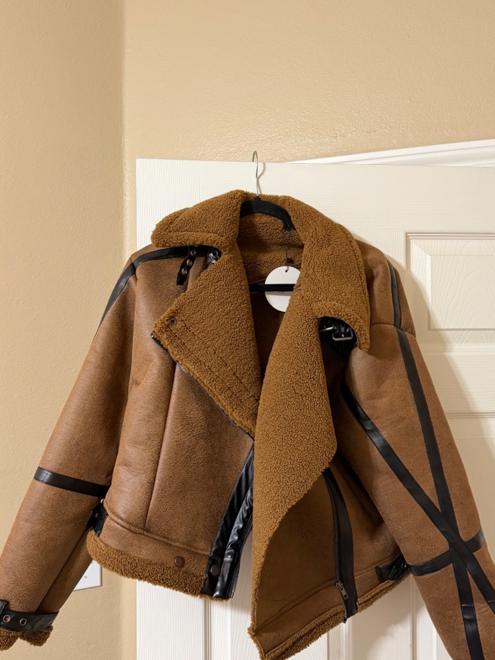 Brown Faux Shearling Aviator Jacket - Women - Picture 2 of 3